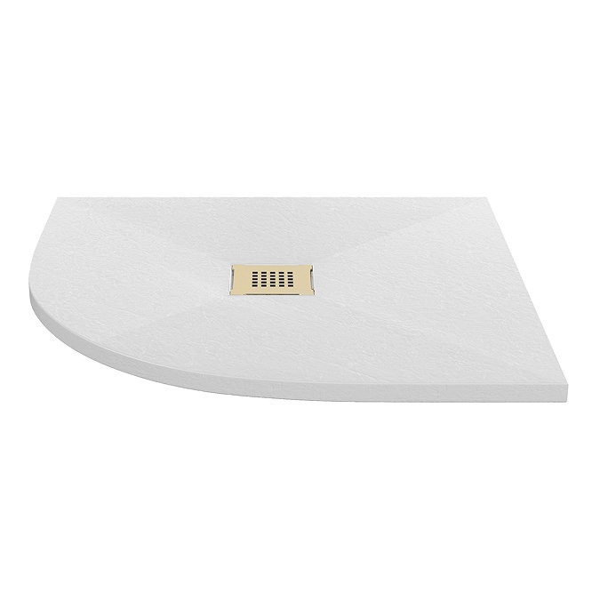 Imperia 800 x 800mm White Slate Effect Quadrant Shower Tray + Brushed Brass Waste
