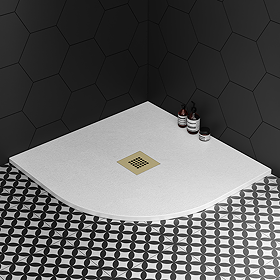 Imperia 800 x 800mm White Slate Effect Quadrant Shower Tray + Brushed Brass Waste