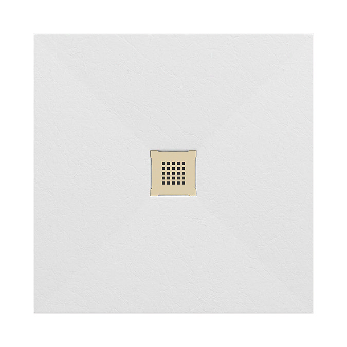 Imperia 800 x 800mm White Slate Effect Square Shower Tray + Brushed Brass Waste