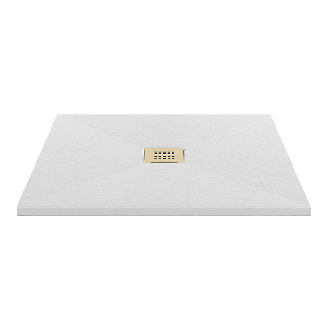 Imperia 800 x 800mm White Slate Effect Square Shower Tray + Brushed Brass Waste