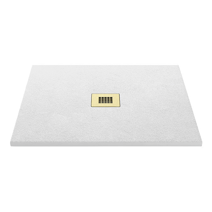 Imperia 800 x 800mm White Slate Effect Square Shower Tray + Brushed Brass Waste