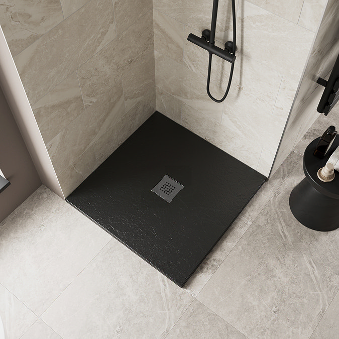 Imperia 900 x 900mm Black Slate Effect Square Shower Tray + Graphite Waste