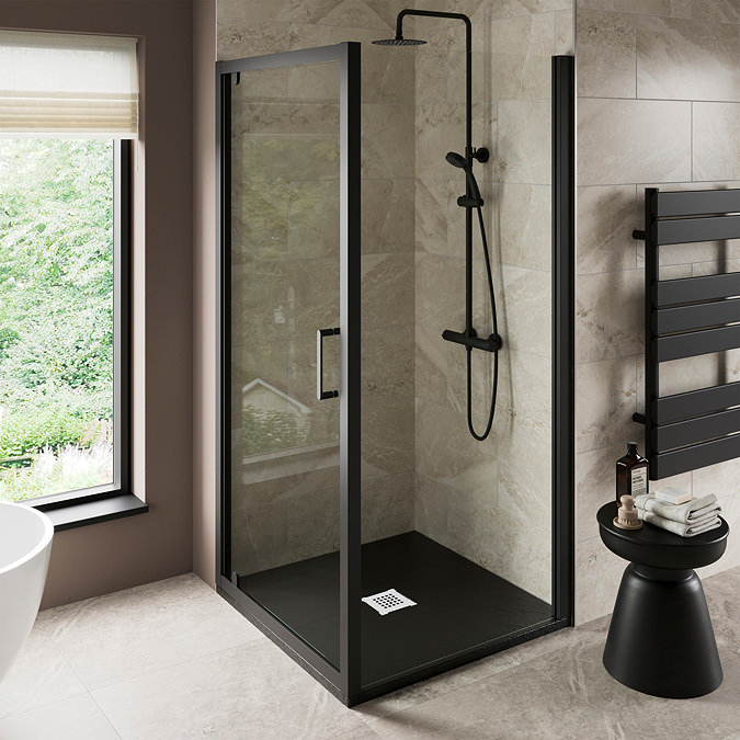 Imperia 900 x 900mm Black Slate Effect Square Shower Tray + White Waste