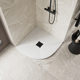 Imperia 900 x 900mm White Slate Effect Quadrant Shower Tray + Black Waste
