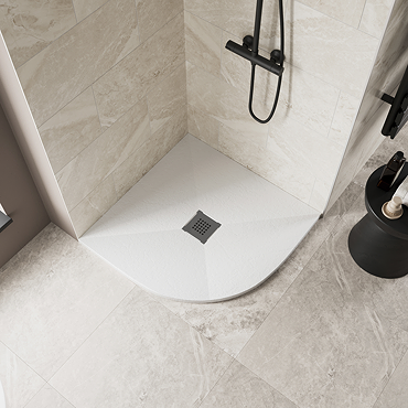 Imperia 900 x 900mm White Slate Effect Quadrant Shower Tray + Graphite Waste