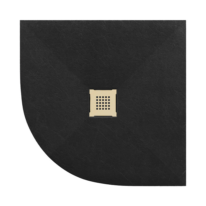 Imperia 900 x 900mm Black Slate Effect Quadrant Shower Tray + Brushed Brass Waste
