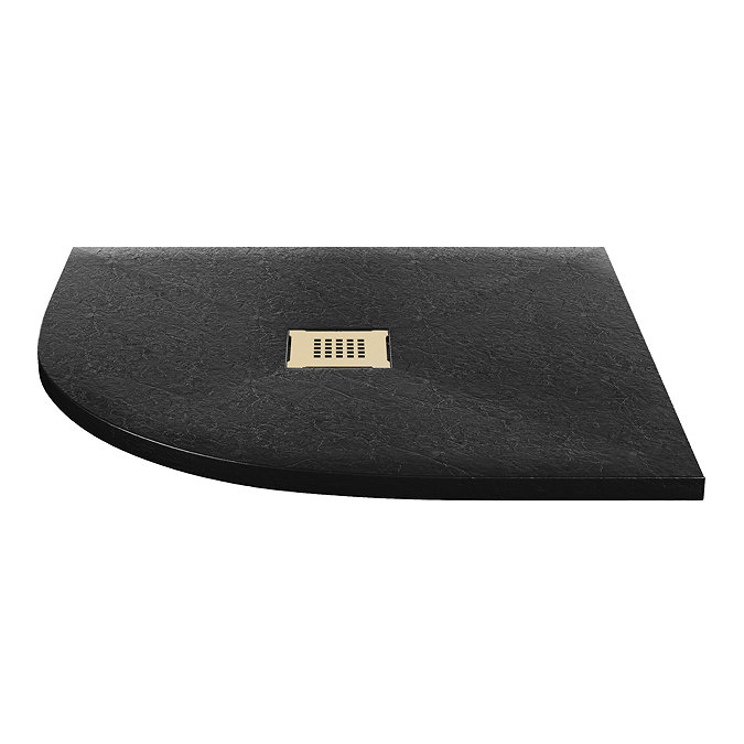 Imperia 900 x 900mm Black Slate Effect Quadrant Shower Tray + Brushed Brass Waste