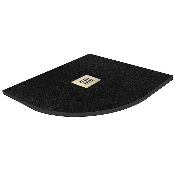 Imperia 900 x 900mm Black Slate Effect Quadrant Shower Tray + Brushed Brass Waste