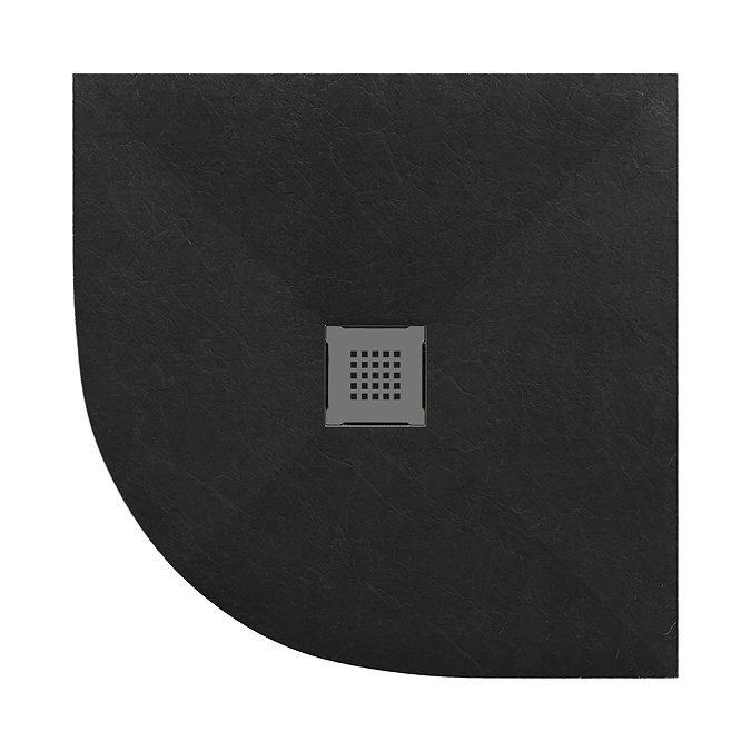 Imperia 900 x 900mm Black Slate Effect Quadrant Shower Tray + Graphite Waste