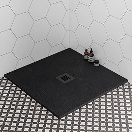 Imperia 900 x 900mm Black Slate Effect Square Shower Tray + Black Waste