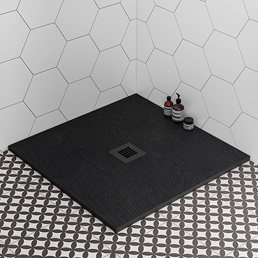 Imperia 900 x 900mm Black Slate Effect Square Shower Tray + Black Waste