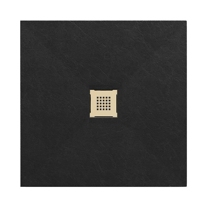 Imperia 900 x 900mm Black Slate Effect Square Shower Tray + Brushed Brass Waste