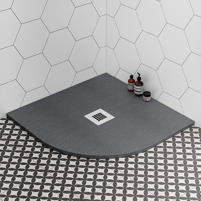 Imperia 900 x 900mm Graphite Slate Effect Quadrant Shower Tray + Chrome Waste