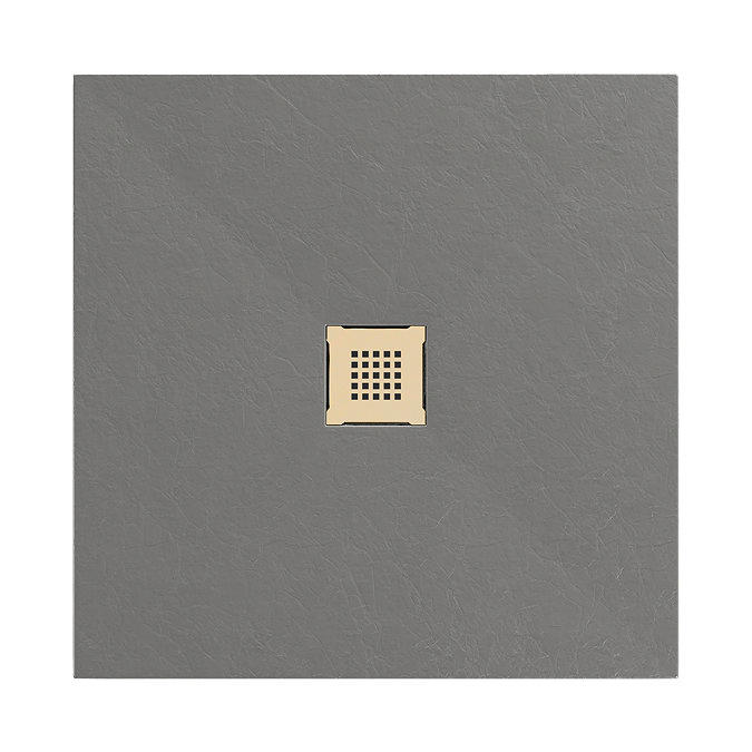 Imperia 900 x 900mm Graphite Slate Effect Square Shower Tray + Brushed Brass Waste