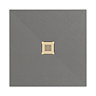 Imperia 900 x 900mm Graphite Slate Effect Square Shower Tray + Brushed Brass Waste