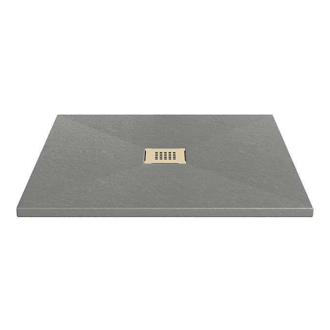 Imperia 900 x 900mm Graphite Slate Effect Square Shower Tray + Brushed Brass Waste