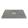 Imperia 900 x 900mm Graphite Slate Effect Square Shower Tray + Brushed Brass Waste