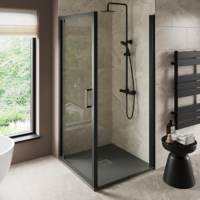 Imperia 900 x 900mm Graphite Slate Effect Square Shower Tray + Graphite Waste