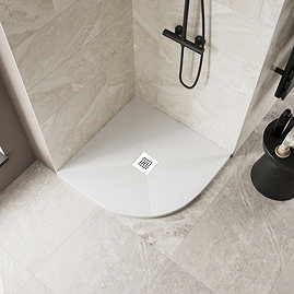 Imperia 900 x 900mm White Slate Effect Quadrant Shower Tray + White Waste