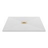 Imperia 900 x 900mm White Slate Effect Square Shower Tray + Brushed Brass Waste