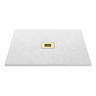 Imperia 900 x 900mm White Slate Effect Square Shower Tray + Brushed Brass Waste
