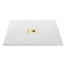 Imperia 900 x 900mm White Slate Effect Square Shower Tray + Brushed Brass Waste