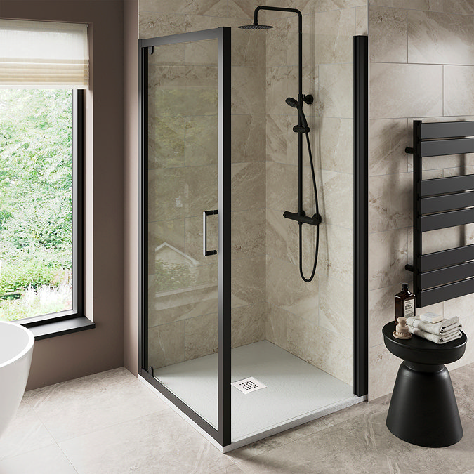 Imperia 900 x 900mm White Slate Effect Square Shower Tray + White Waste