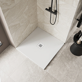 Imperia 900 x 900mm White Slate Effect Square Shower Tray + White Waste