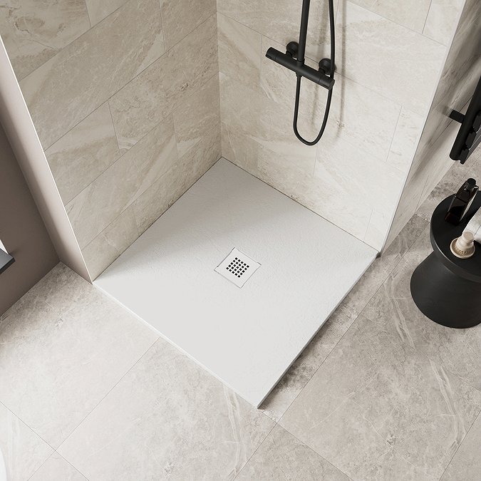 Imperia 900 x 900mm White Slate Effect Square Shower Tray + White Waste