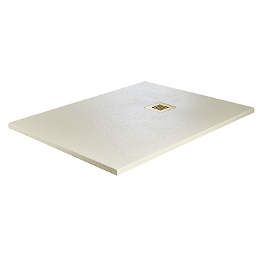 Imperia Beige Slate Effect Rectangular Shower Tray 1200 x 800mm with Brushed Brass Waste