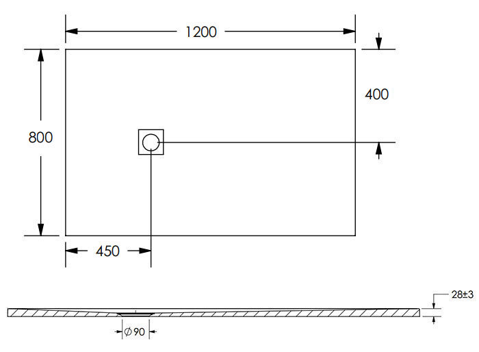 Imperia Beige Slate Effect Rectangular Shower Tray 1200 x 800mm with Chrome Waste