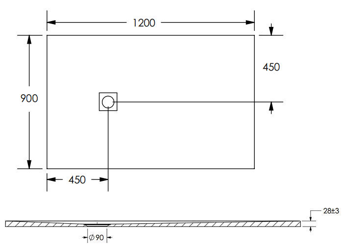 Imperia Beige Slate Effect Rectangular Shower Tray 1200 x 900mm with Chrome Waste