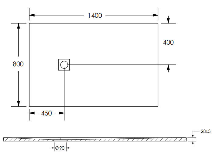 Imperia Beige Slate Effect Rectangular Shower Tray 1400 x 800mm with Brushed Brass Waste