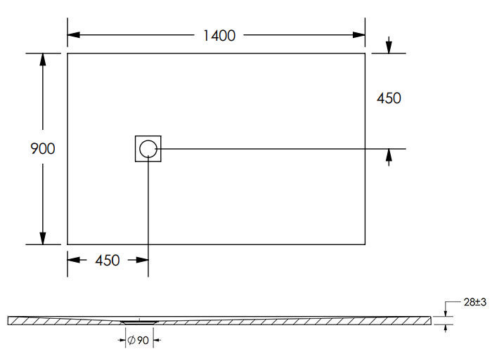 Imperia Beige Slate Effect Rectangular Shower Tray 1400 x 900mm with Brushed Brass Waste