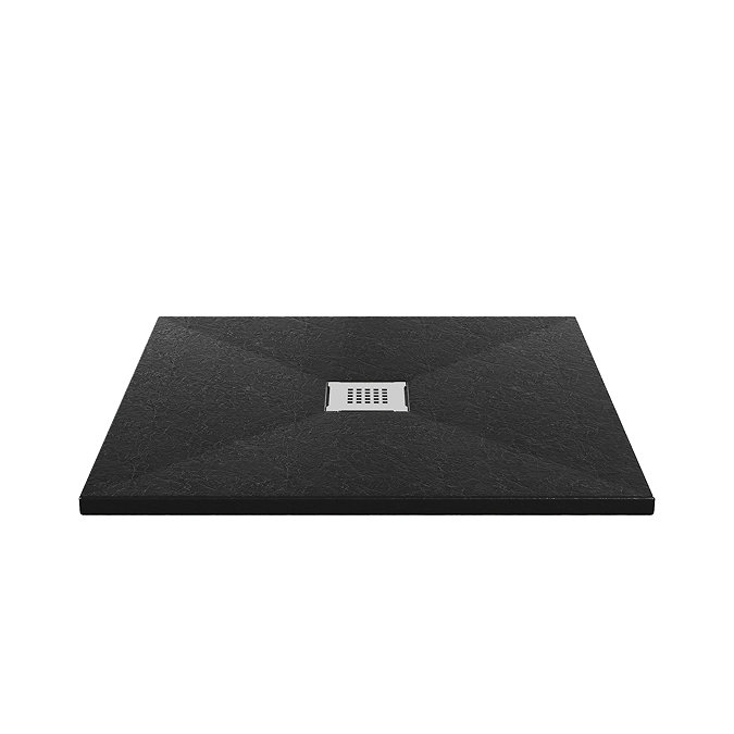 Imperia 900 x 900mm Black Slate Effect Square Shower Tray + Chrome Waste