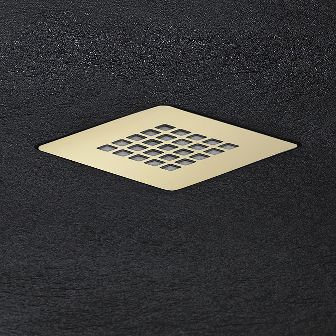 Imperia Black Slate Effect Rectangular Shower Tray 1000 x 700mm with Brushed Brass Waste