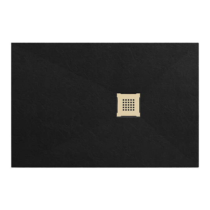 Imperia Black Slate Effect Rectangular Shower Tray 1000 x 700mm with Brushed Brass Waste