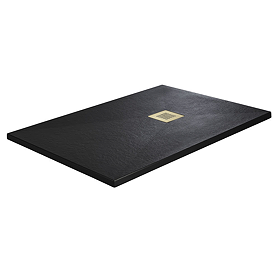 Imperia Black Slate Effect Rectangular Shower Tray 1000 x 700mm with Brushed Brass Waste