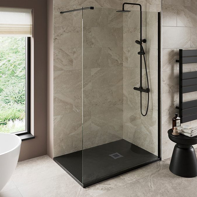 Imperia Black Slate Effect Rectangular Shower Tray 1000 x 800mm with Graphite Waste