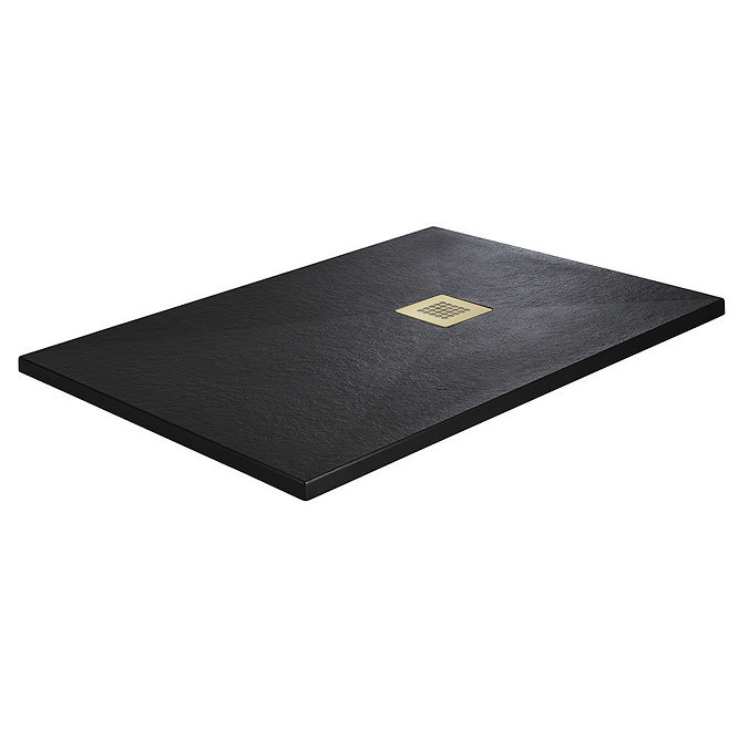 Imperia Black Slate Effect Rectangular Shower Tray 1000 x 800mm with Brushed Brass Waste