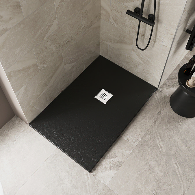 Imperia Black Slate Effect Rectangular Shower Tray 1200 x 700mm with White Waste