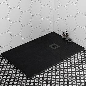 Imperia Black Slate Effect Rectangular Shower Tray 1200 x 700mm with Black Waste