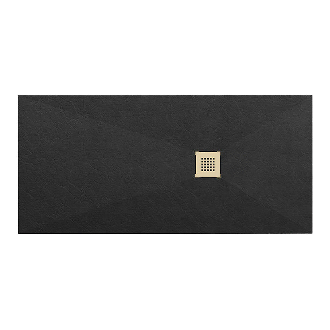 Imperia 1600 x 900mm Black Slate Effect Rectangular Shower Tray + Brushed Brass Waste