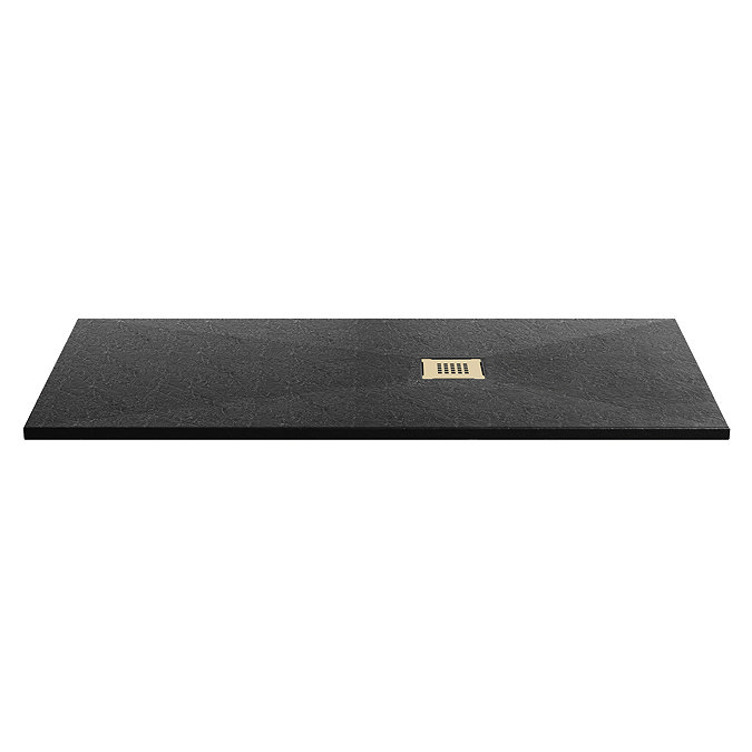 Imperia 1600 x 900mm Black Slate Effect Rectangular Shower Tray + Brushed Brass Waste