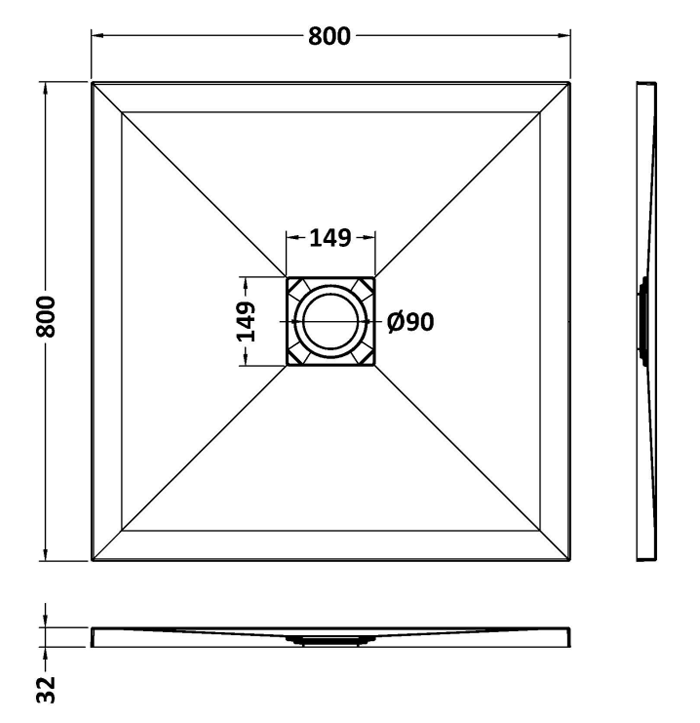 Imperia 800 x 800mm Black Slate Effect Square Shower Tray with Chrome Waste