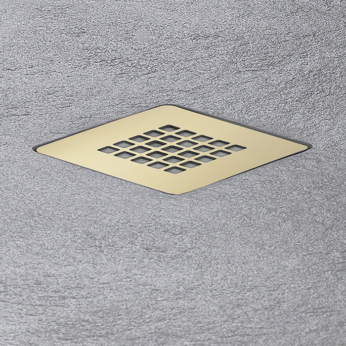 Imperia Graphite Slate Effect Rectangular Shower Tray 1000 x 700mm with Brushed Brass Waste