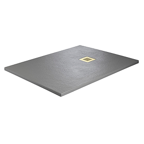 Imperia Graphite Slate Effect Rectangular Shower Tray 1000 x 800mm with Brushed Brass Waste
