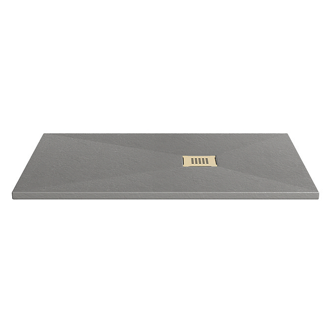 Imperia Graphite Slate Effect Rectangular Shower Tray 1200 x 700mm with Brushed Brass Waste
