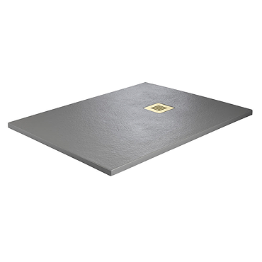 Imperia Graphite Slate Effect Rectangular Shower Tray 1200 x 700mm with Brushed Brass Waste