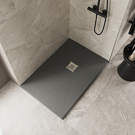 Imperia Graphite Slate Effect Rectangular Shower Tray 1200 x 700mm with Chrome Waste